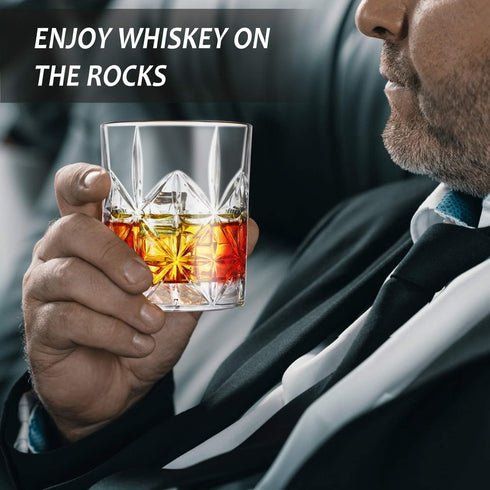 Whiskey Glass Set of 2, veecom 10 oz Crystal Whiskey Glasses Thick Bottom Bourbon Glasses Old Fashioned Rocks Glass Tumbler for Scotch, Cocktail, ...
