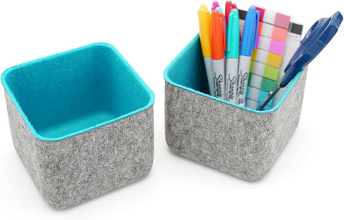 2-Piece Office Drawer Organizer bins for School Dorm Home Kitchen bathroom bedroom Closet Cabinet Desk Junk storage boxes (Teal)...