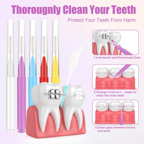 250pcs Interdental Brushes for Braces, 5 Colors Soft Bendable Braces Brushes Dental Teeth Flossing Head Disposable Hygiene Flosser Toothpick Tooth...