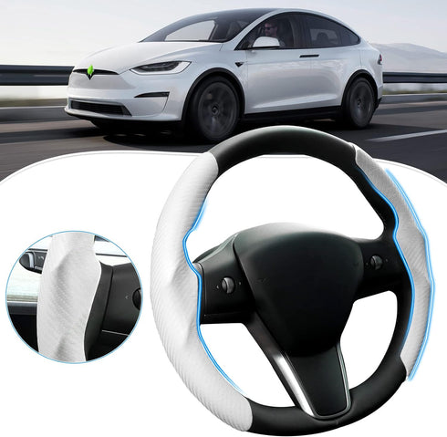 Custom-Fit Steering Wheel Cover for Tesla, Telsa Model 3 / Y Carbon Fiber Steering Wheel Cover for Men/Women, Anti-Slip, Comfortable Grip, Breatha...