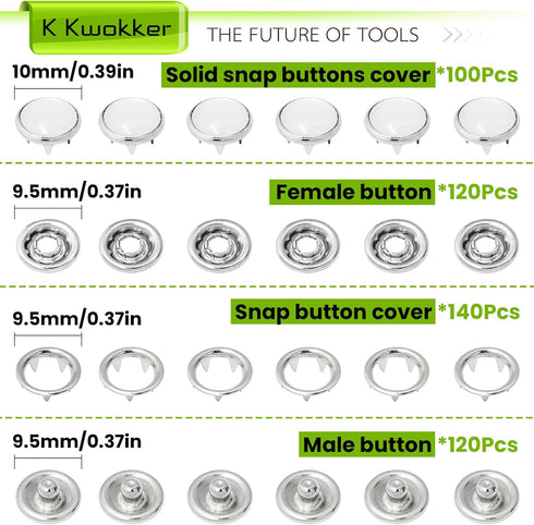 K Kwokker Pearl Snaps for Fabric w/Snap Pliers, Metal Snap Button Kit for Clothing, Shirts, Onesie, Romper, Denim Shirt, Bag DIY, Sewing Supplies,...