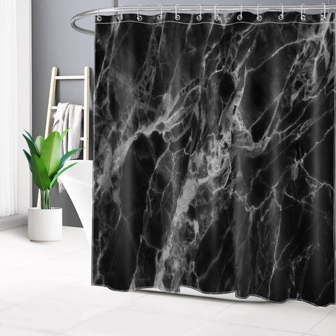 LB Black Marble Shower Curtain Abstract Natural Black Grey Marble Bathroom Curtain 72x72 inch Waterproof Polyester Fabric Bath Curtain Hooks Inclu...