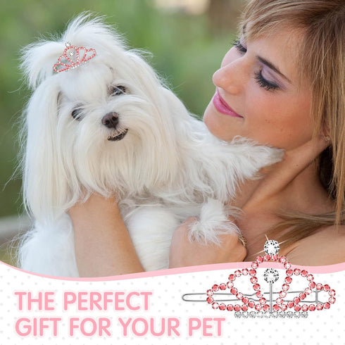 MTLEE 2 Pieces Dog Tiara Crown Hair Clips Clear Crystal Rhinestone Hair Barrettes Pet Crown Hair Clips Girls Puppies Barrette for Pet Dogs Groomin...