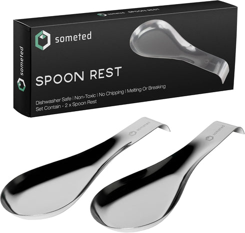 Stainless Steel Spoon Rest-Spatula Ladle Holder Set of 2 Stainless Steel Utensil Spoon Rest Holder Brushed Finish Dishwasher Safe Serving Cooking ...