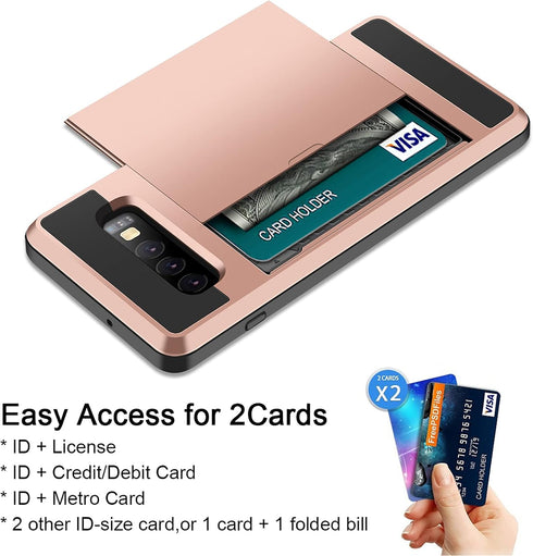 Vofolen for Galaxy S10 Plus Case Wallet Card Holder ID Slot Sliding Hidden Pocket Anti-Scratch Dual Layer Protective Hard Shell Rugged TPU Bumper ...