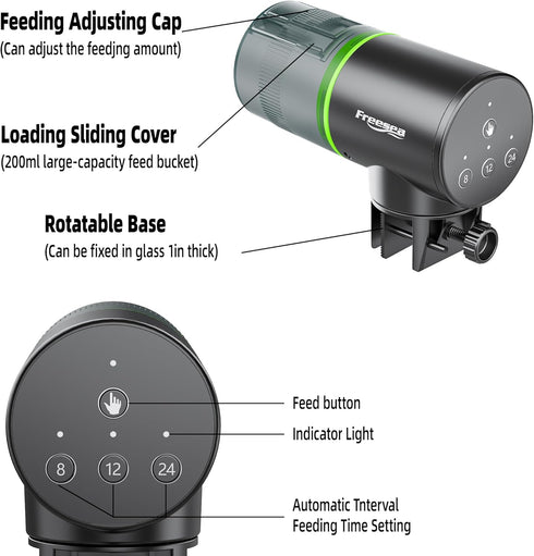 FREESEA Automatic Fish Feeder for Aquarium: Auto Fish Food Dispenser with Timer for Small Tank Betta Turtle - Battery Vacation Self Feeding for Fl...