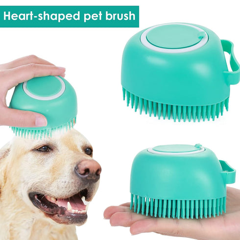 Dog Cat Bath Brush Comb Silicone Pet Grooming Brush Bath Shampoo Massage Dispenser Shower Brush For Short Long Haired Dogs And Cats(heart blue)...