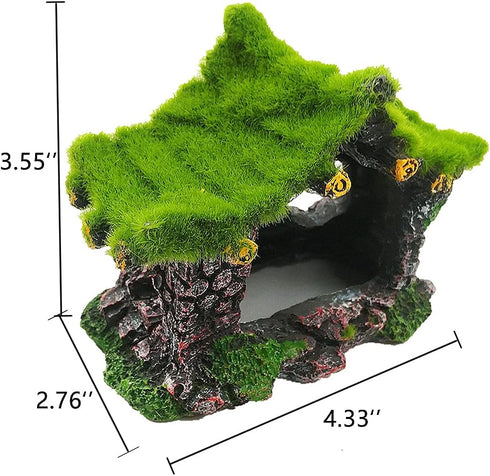 Aquarium Decoration House Resin Hollow Hideout House, Fish Tank Accessories Cave Ornament Tank Small Fish Hideaway with Moss...