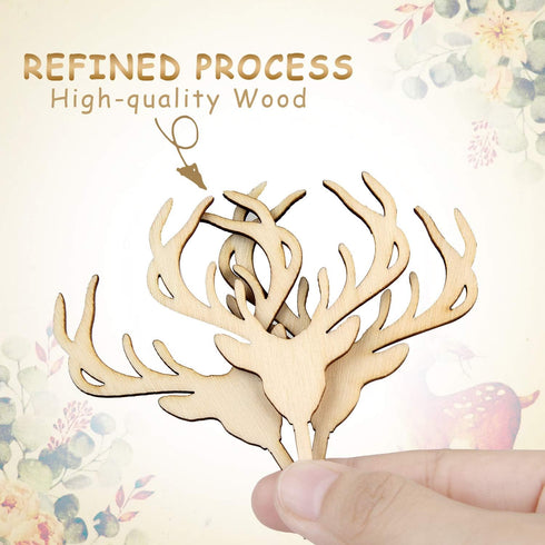 Wooden Deer Cupcake Toppers Antler Cake Picks Wedding Baby Shower Birthday Hunting Rustic Country Party Cake Decoration Supplies 24 Counts...