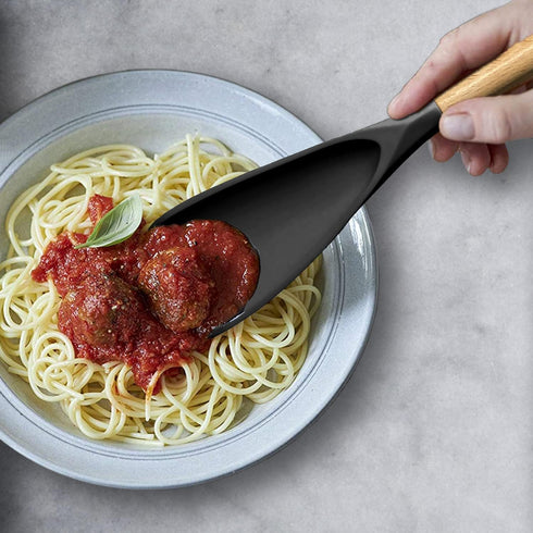 VOVOLY Cooking Spoon for Nonstick Cookingwares, Silicone Spoon Spoon for Mixing, Scoop, and Scrape, (Black-2 pack, 11.4'')...