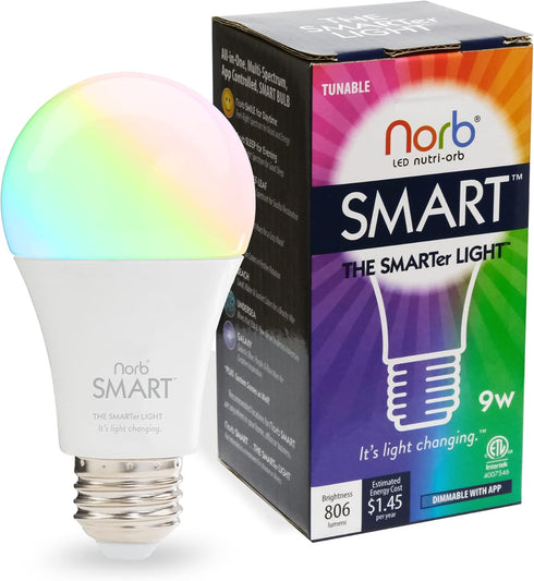 NorbSMART Smart Light Bulb LED - Color Changing Light Bulbs, Tunable Day and Night Spectra, Works with Alexa, Echo & Google Home Assistant, 9W, A1...
