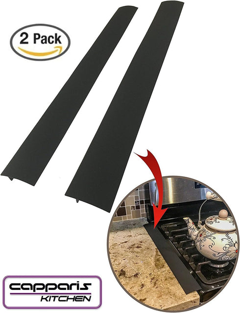 Capparis Kitchen Silicone Stove Counter Gap Cover, Easy Clean Heat Resistant Wide & Long Gap Filler, Seals Spills Between Counter, Stovetop, Oven, Washer & Dryer, Set of 2 (25 Inches, Black)