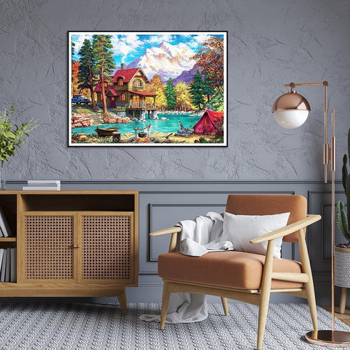 SJUTOUCI Diamond Art Painting Kits for Adults, Nature Landscape Diamond Art Kits for Beginners, DIY Full Drill Fall Lake House Gem Art for Home Wa...