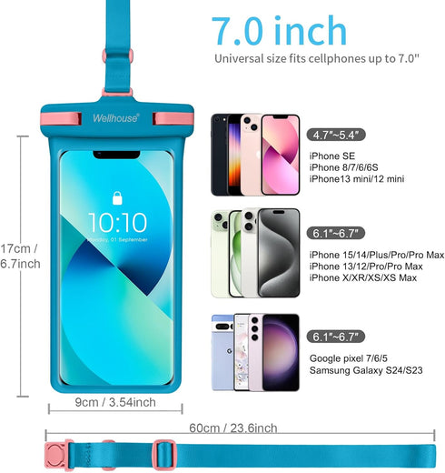 wellhouse Waterproof Phone Pouch, Waterproof Phone Case for iPhone 16 15 14 13 12 Pro Max XS Samsung, IPX8 3D Cellphone Dry Bag Beach Essentials (...