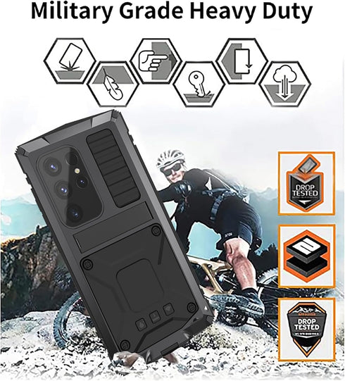 Samsung Galaxy S24 Ultra Metal Case with Kickstand Screen Protector Camera Cover S24 Ultra Sturdy Military Armor Durable Full Body Heavy Duty Shoc...