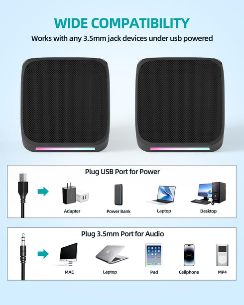 Computer Speakers,Computer Speakers for Desktop PC,Desktop Speakers,Small Computer Speakers USB Powered 3.5mm Aux Speaker for PC,Laptop,Tablet,Pho...