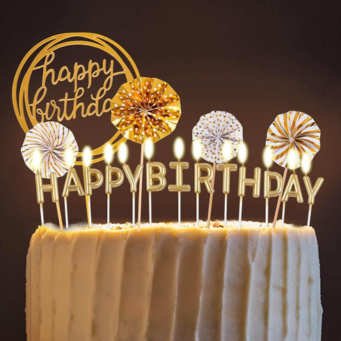 BEAN LIEVE Birthday Candles Set - Cake Topper Decoration with Cake Candles Confetti Balloon Stars and Fan Cupcake Toppers 12 Pieces Birthday Cake ...