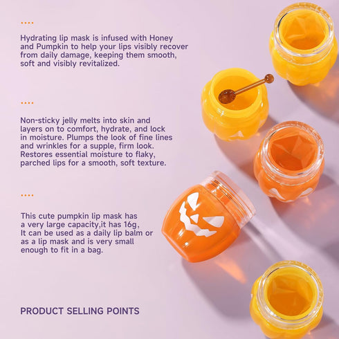 Pumpkin Honey Lip Mask Day Overnight Lip Care Mud Cream Moisturizing Firming Nutritional Supplements Reducing Wrinkles Lip Balm for Women Man Dail...