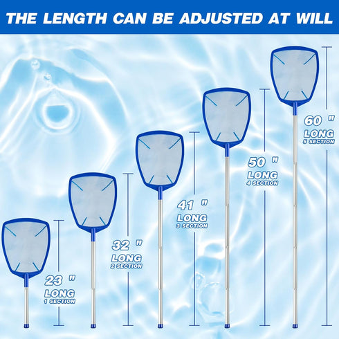 Pool Net - Pool Skimmer Net with 5 Section Adjustable Telescopic Aluminum Pole?23''- 60'', Skimmer Net with Fine Mesh Net, Pool Leaf Net...