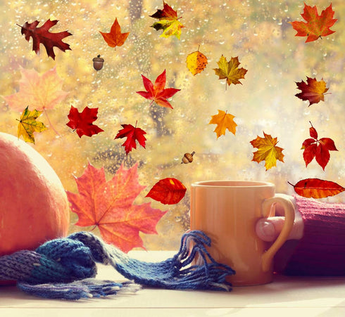 VEYLIN 6 Sheets 200Pcs Thanksgiving Window Clings, Autumn Maple Leaves Window Static Stickers for Thanksgiving Day Window Decoration...