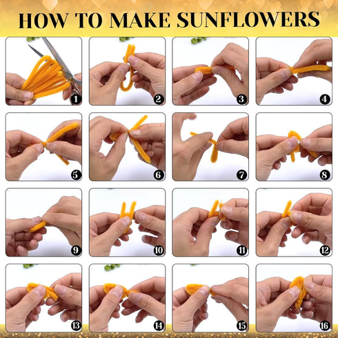 TOAOB 200pcs Pipe Cleaners Craft Flower Supplies DIY Sunflowers Bouquets Making Kit Chenille Stems Artificial Flowers Craft Kit for DIY Art and Cr...