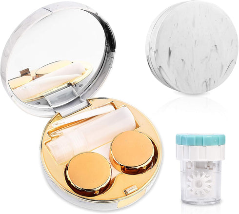 Contact Lens Travel Kit with Cleaner Washer, Portable Contact Box with Mirror Tweezers Remover Tool Solution Bottle for Daily Outdoor (Golden)...