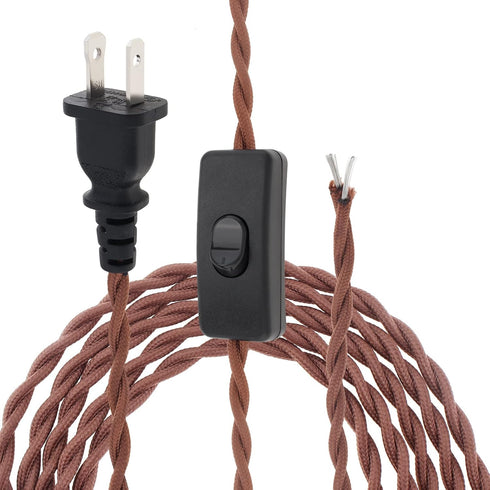 RTNLIT 16.4Ft Twisted Cloth Covered Lamp Cord with Switch Button and Molded Plug,18-Gauge Fabric Electrical Cord, Stripped Ends Ready for Wiring(5...