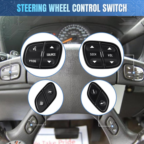 LCWRGS Steering Wheel Control Switch Button Compatible with 2003-2009 Chevy Silverado Suburban Tahoe, GMC Sierra Yukon Envoy, Cadillac Escalad, Re...