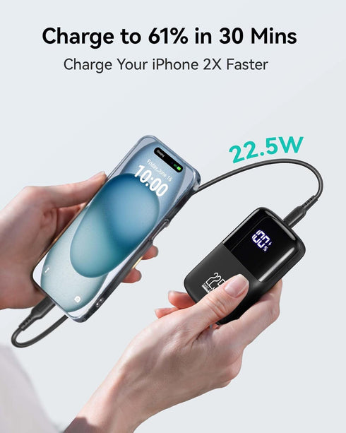 INIU Portable Charger, Smallest 22.5W 10000mAh Power Bank, USB C in/Output Fast Charging 3-Output Mini Battery Pack Charger with Phone Holder for ...