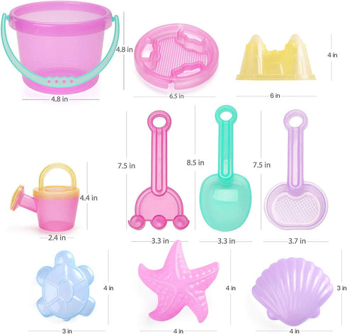 LotFancy Beach Toys for Kids, 10 PCS Snow Toys for Toddlers 3-10, Sand Buckets and Shovels, Star Shell Castle Sand Mold, Sand Sifter Cover, Rake, ...