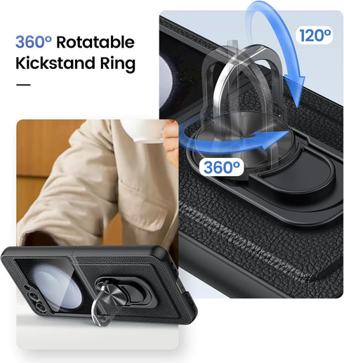 Maxdara for Z Flip 5 Case, Samsung Z Flip 5 Case with Hinge Protection & Rotatable Kickstand Ring Holder & Built-in Front Screen Protector Protect...