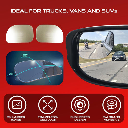 Blind Spot Convex Car Mirror: XLarge Rear View | Rearview Automotive Mirror for Car Exterior Accessories and Interior for Women/Men (2Pack)...