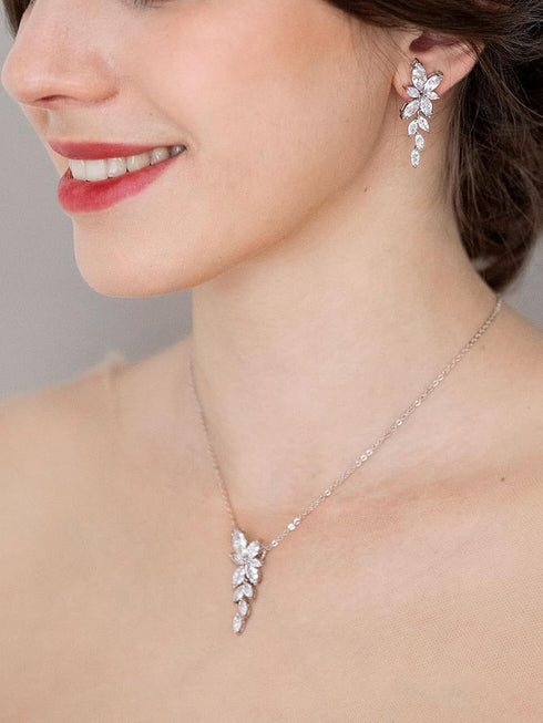 SWEETV Wedding Jewelry for Bride Bridesmaids,Marquise Cubic Zirconia Necklace Earrings Set, Bridal Jewelry Set for Wedding Party...