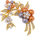 Alilang Womens Yellow Golden Tone Clear Rhinestones Faux Pearls Floral Flower Brooch Pin...
