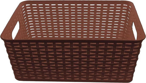 YBM Home Medium Plastic Rattan Storage Box Basket Organizer, Brown - 1 Pack...