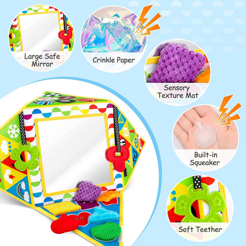 Tummy Time Baby Mirror Toys Double-Sided Black and White High Contrast Baby Toys with Squeaker for Babies Sensory Texture Infant Toys 0 3 6 9 12 M...