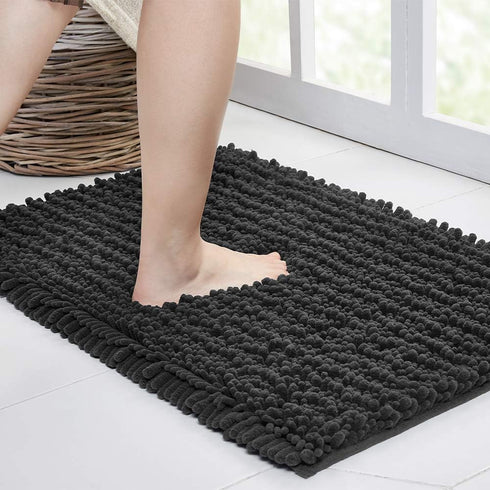 Walensee Bathroom Rug Non Slip Bath Mat (24x17 Inch Dark Grey) Water Absorbent Super Soft Shaggy Chenille Machine Washable Dry Extra Thick Perfect...