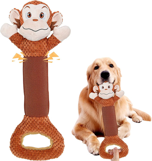 Large Squeaky Dog Toys, Interactive Plush Toys for Tug of War, Crinkle Dog Toy Suitable for Small, Medium and Big Dog Breeds (Monkey)...