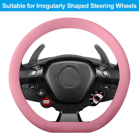 Spurtar Pink Steering Wheel Cover Women Girls, Soft Pink Car Accessories Ultra Thin Silicone Texture Cute Steering Wheel Covers, Fit Diamenter 15"...