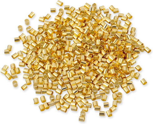 500 Pcs Crimp Beads for Jewelry Making - 18K Gold Plated Brass 2x2 mm Crimping Beads, Column Stoppers to Secure The Ends of Jewelry Strings, Crimp...