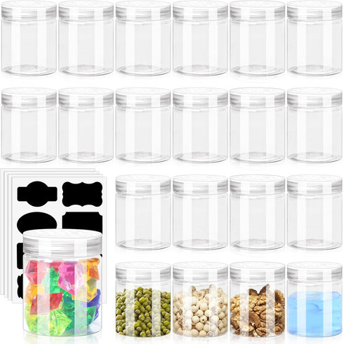 20 Pack Clear Plastic Jars with Lids, 4oz Empty Wide-Mouth Plastic Containers, Refillable Storage Containers for Cosmetics, Lotions, Butters and F...