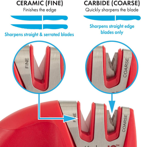 50883 - Edge Grip 2-Stage Knife Sharpener - Red - Coarse & Fine Sharpeners - Compact - Stable Non-Slip Base - Soft Grip Rubber Handle - Straight &...