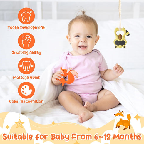 Baby Silicone Teething Toys - 2Pcs Raccoon Fox Baby Soothe Teething Chew Toys Infants Soft Teether Toys Toddler Raccoon and Fox Design Toy Baby Sh...