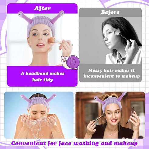 Sibba Face Wash Headband Snail Headbands Spa Hair Bands Makeup Headbands Cute Cartoon Coral Fleece Elastic Headband Creative Hair Accessories for ...