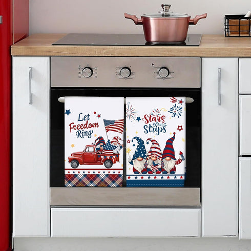 4th of July Patriotic Kitchen Towel 100% Cotton Independence Day Gnome Quick Dry Stars and Stripes Flag Tea Towels 20×27.5inch, Dishcloth for Dini...