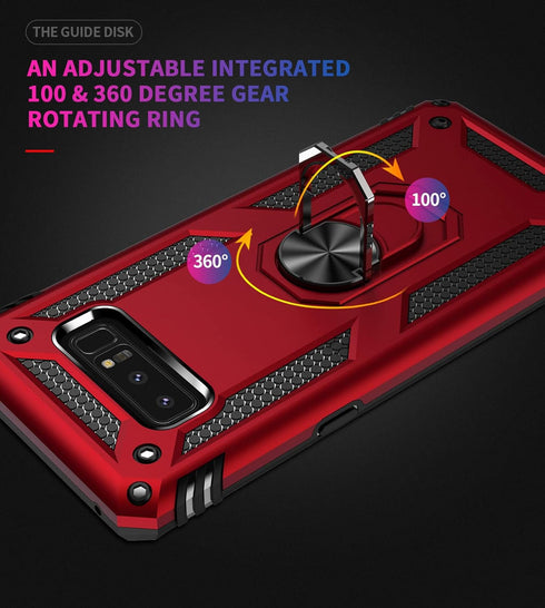 Military Grade Drop Impact Case for Samsung Galaxy Note 8, 360 Metal Rotating Ring Kickstand Holder, Built-in Magnetic Car Mount, Armor Shockproof...