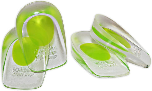 2 Pack - KidSole Shock Absorbing Lightweight Gel Heel Cups For Kid's With Sensitive Heels, Heel Spurs, Plantar Fasciitis, or Ankle Pain (Green Tod...
