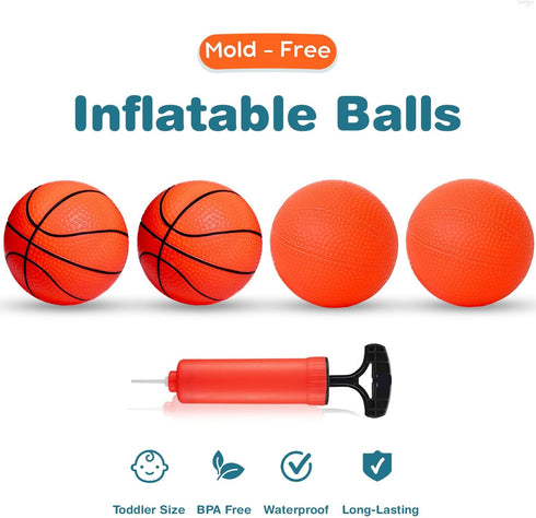 Bath Toys - Bathtub Basketball Hoop for Toddlers and Kids - Bathtub and Shower Toys with 4 Soft Balls, Mold Free and Strong Suction Cup, Fun Bath ...