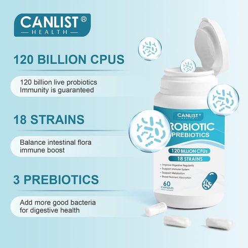 Probiotics 120 Billion CFUs 18 Strains, 3 Prebiotics & Digestive Enzymes for Men Women,Digestive & Immune Support,Shelf Stable Non-GMO 60 Vegetari...