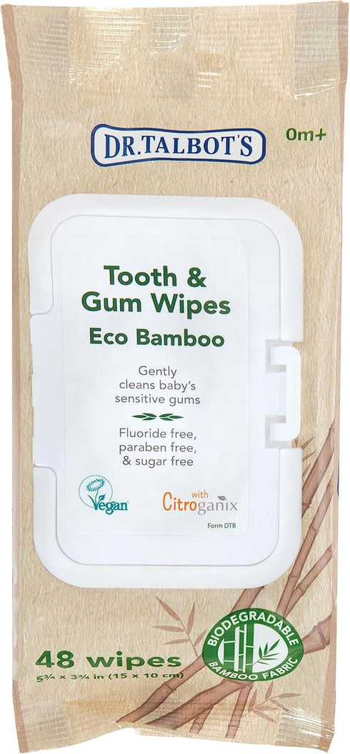 Dr. Talbot's Eco Bamboo Baby Tooth and Gum Wipes Naturally Inspired With Citroganix, 1-pack, 48 count...